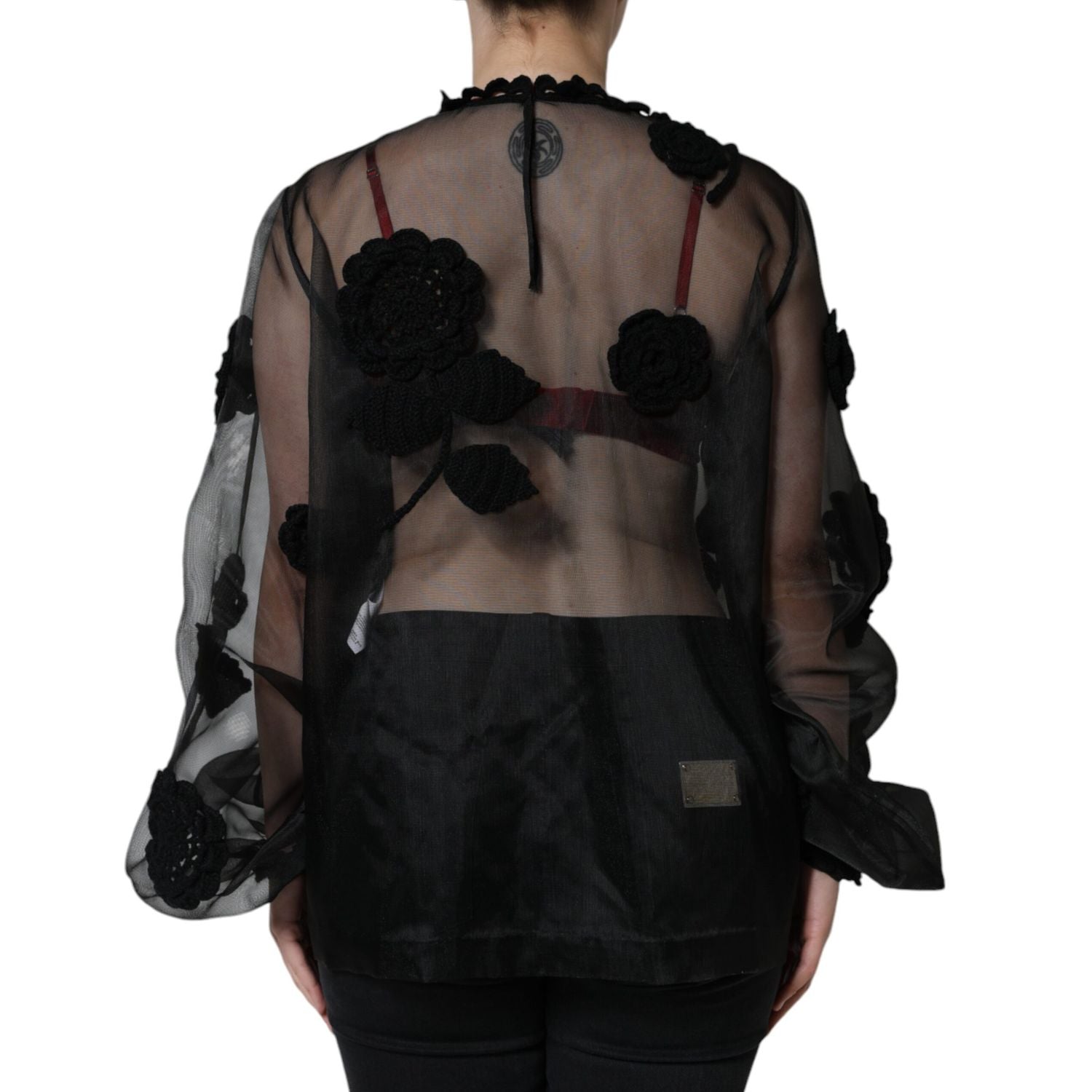 Dolce & Gabbana Black Nylon Mesh Transparent Floral Blouse