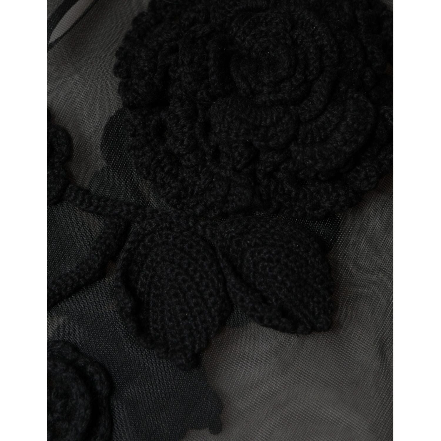 Dolce & Gabbana Black Nylon Mesh Transparent Floral Blouse