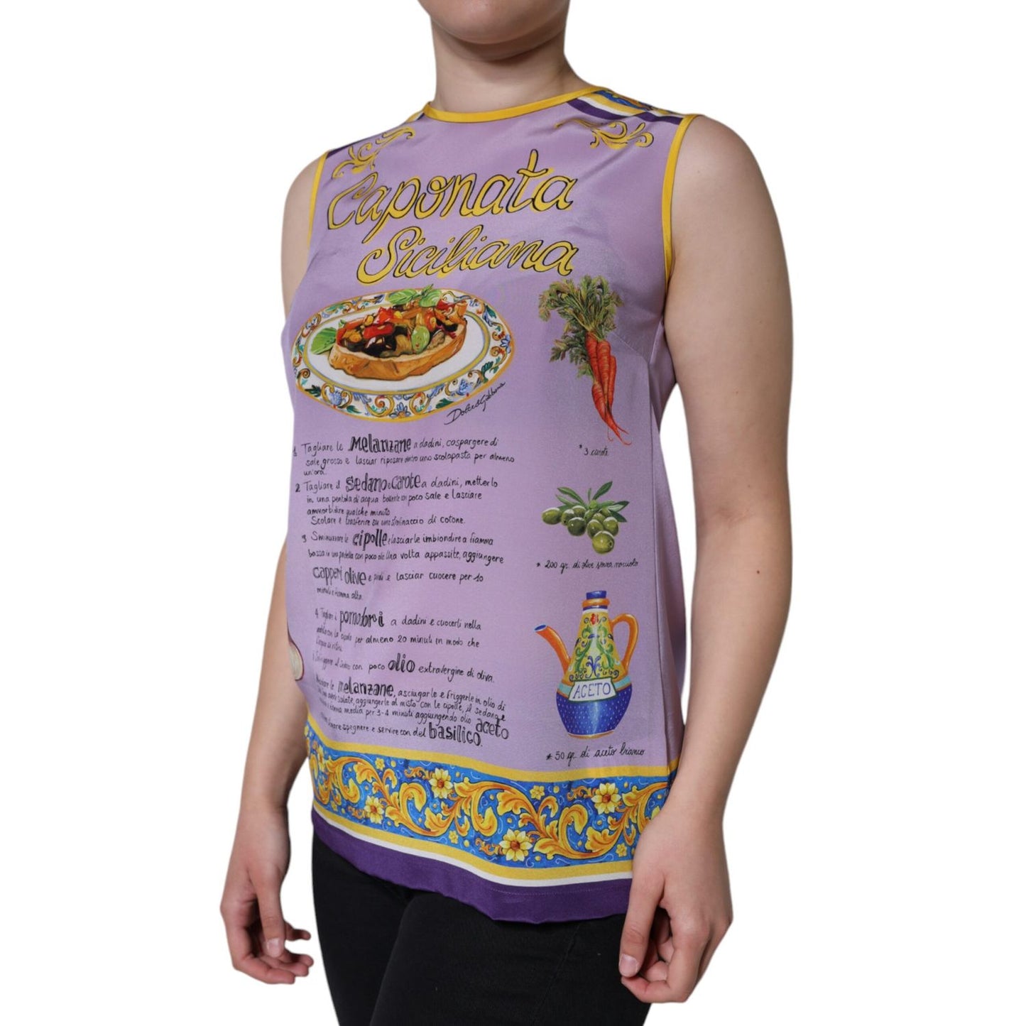 Dolce & Gabbana Purple Silk Caponata Siciliana Print Tank Top
