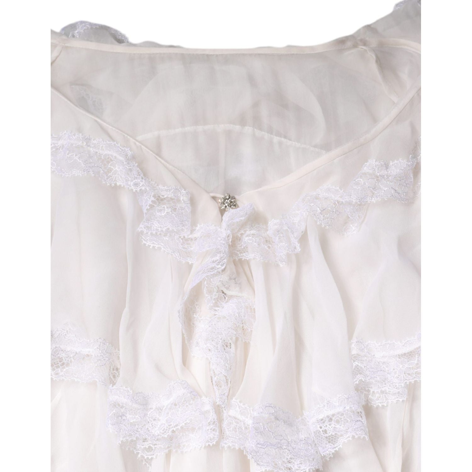 Dolce & Gabbana White Ruffles Lace Long Sleeve Blouse Top