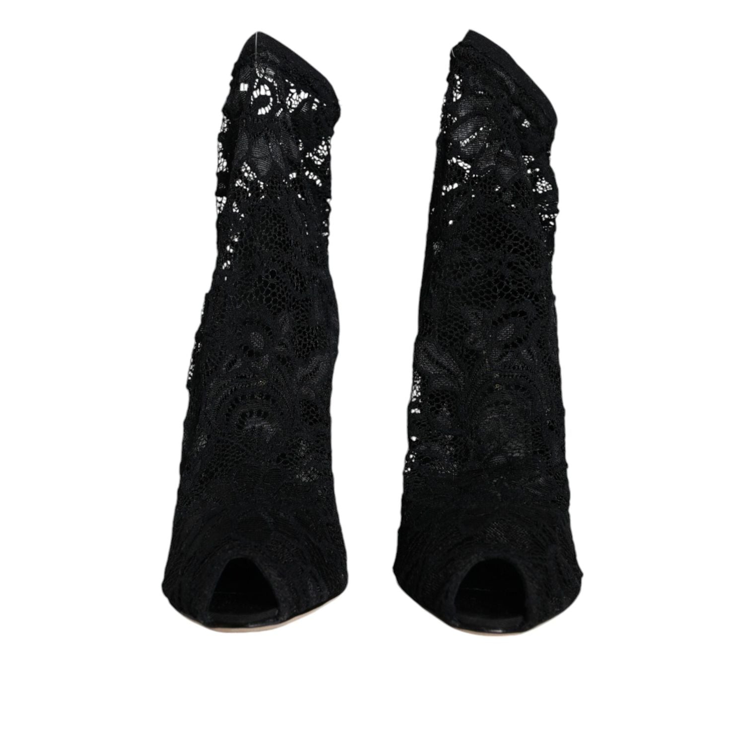 Dolce & Gabbana Black Lace Stretch Heels Mid Calf Boot Shoes