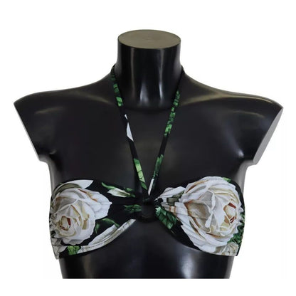 Dolce & Gabbana Black Floral Halter Beachwear Swimwear Bikini Top