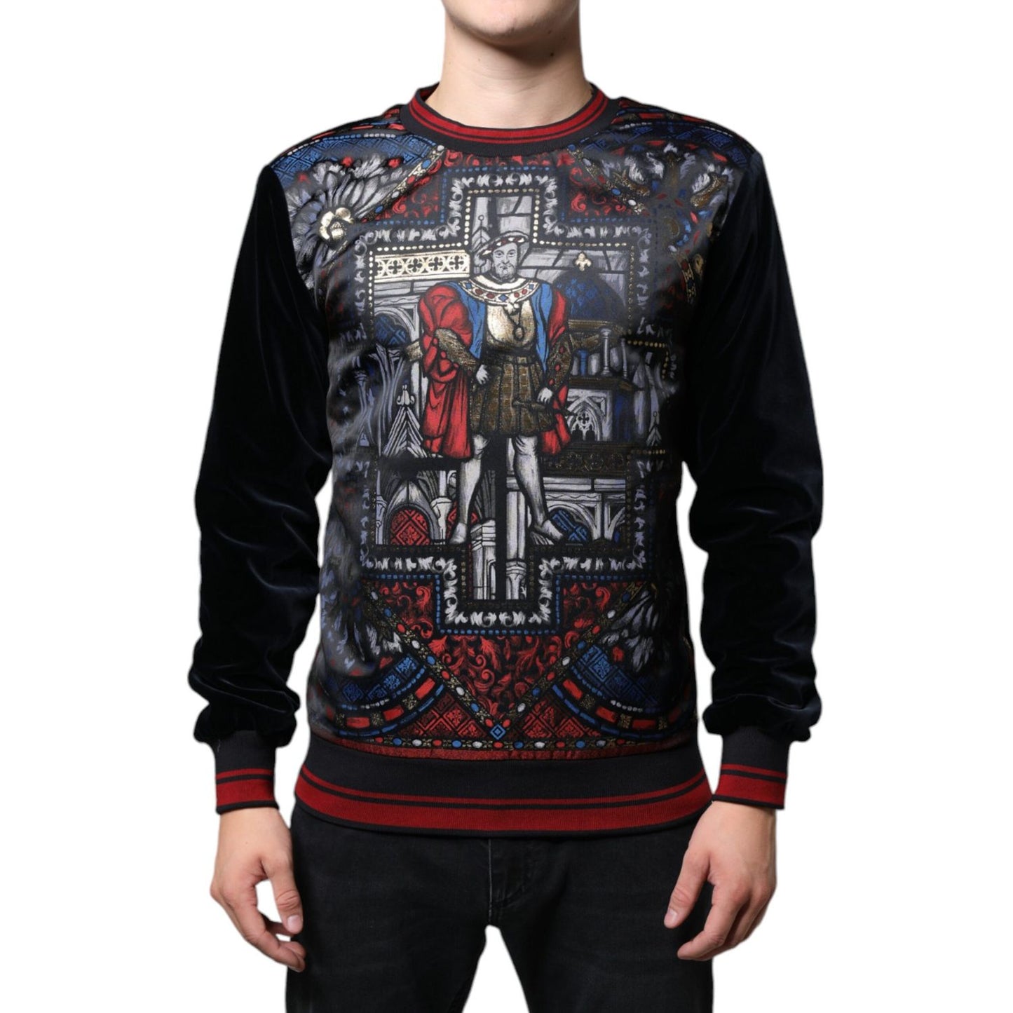 Dolce & Gabbana Multicolor Jacquard Crew Neck Sweatshirt Sweater
