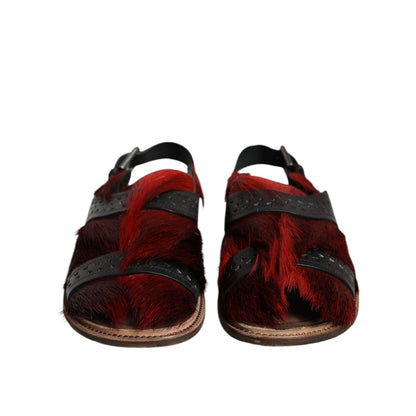 Dolce & Gabbana Black Red Gazelle Hair Leather Sandals Shoes