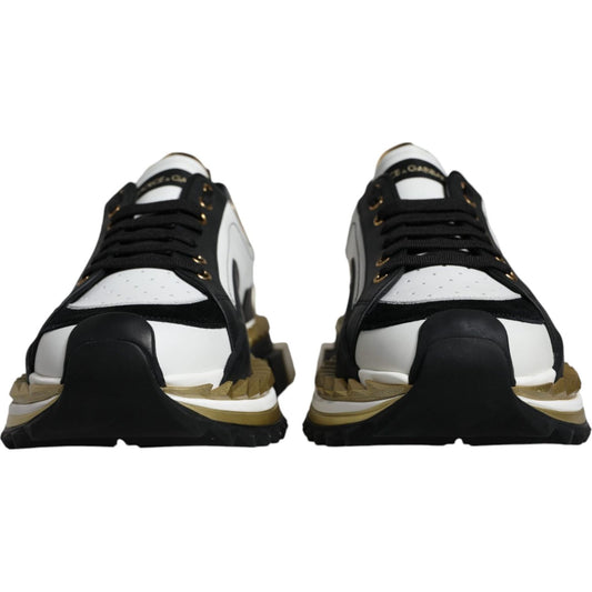 Dolce & Gabbana White Gold Black Leather SUPER KING Sneakers Shoes MV5275-41