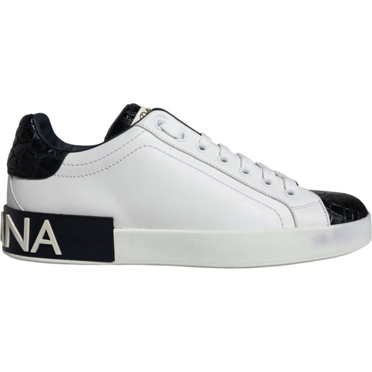 Dolce & Gabbana Black Leather Logo Portofino Sneaker Shoes MV5382-39