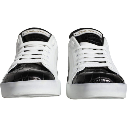 Dolce & Gabbana Black Leather Logo Portofino Sneaker Shoes MV6160-40