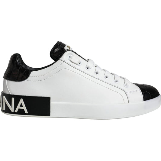 Dolce & Gabbana Black Leather Logo Portofino Sneaker Shoes MV6160-40