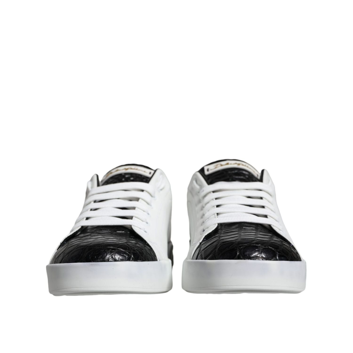 Dolce & Gabbana Black Leather Logo Portofino Sneaker Shoes