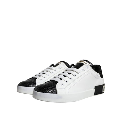 Dolce & Gabbana Black Leather Logo Portofino Sneaker Shoes