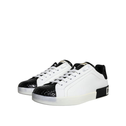 Dolce & Gabbana Black Leather Logo Portofino Sneaker Shoes