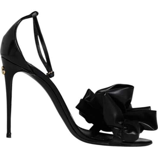 Dolce & Gabbana Black Leather Ankle Strap Heel Sandals Shoes LA11731-40