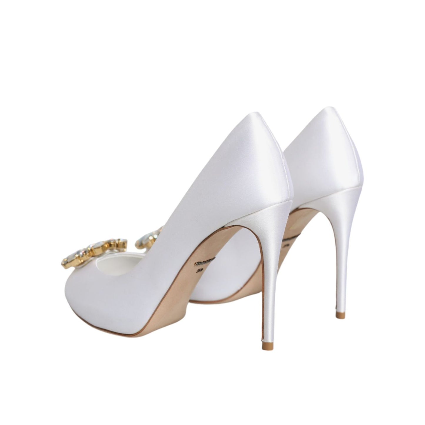 Dolce & Gabbana White Crystals Peep Toe Satin Pumps Shoes