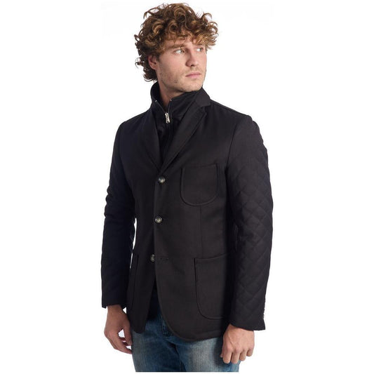 Roberto Pepe Luxury Black Wool Men Jacket RO-24670-IT46 | S