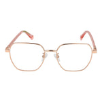 Polaroid Gold Women Glasses Frame, full-rim eco metal, square style, demo lenses, gold color, size 52-18-145, includes branded case.