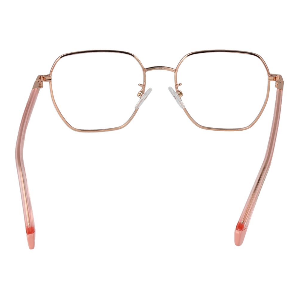 Polaroid Gold Women Glasses Frame, eco metal, full-rim, square 52-18-145, gold frame, demo lenses, stylish eyewear for women.