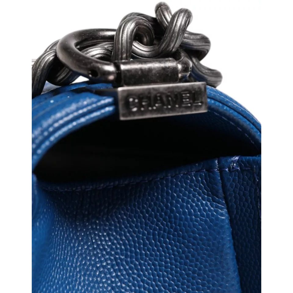 Chanel Blue Lambskin Double Chain Leather Medium Shoulder Bag