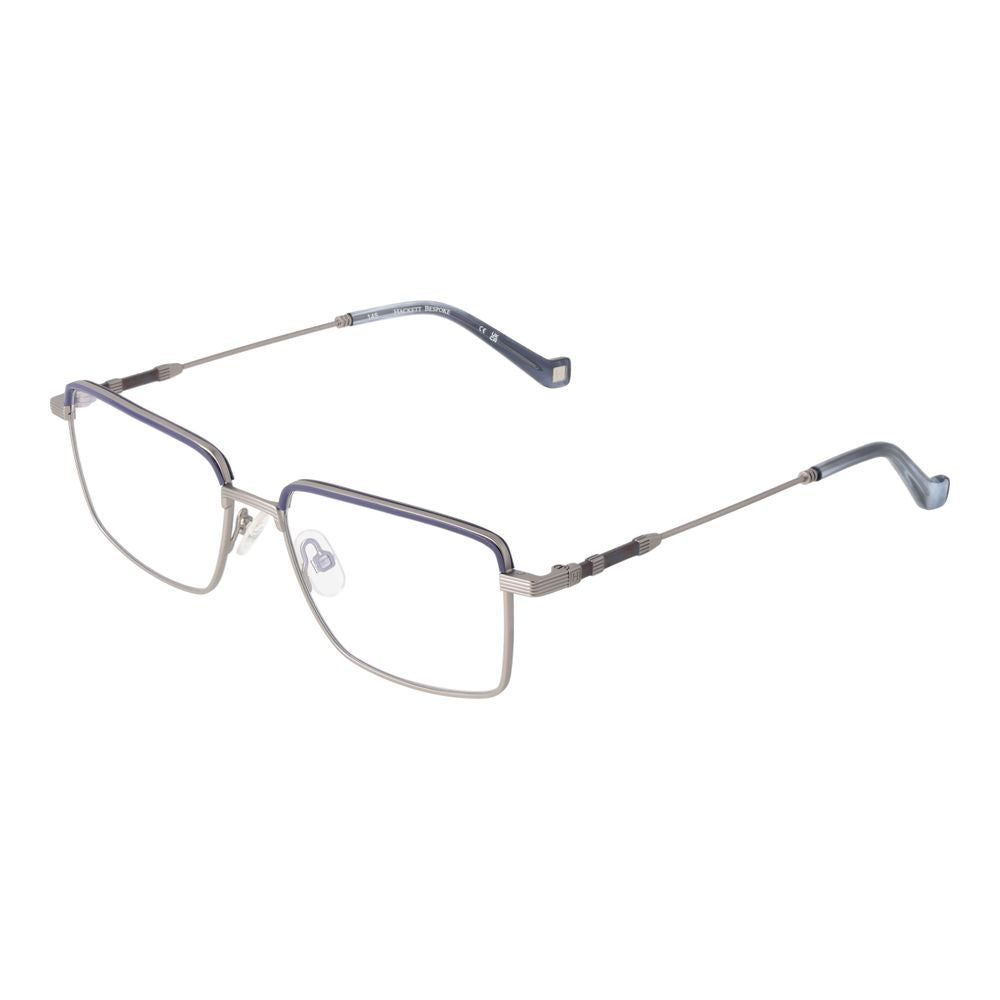 Hackett Blue Men Glasses Frame, full-rim metal, rectangle style, demo lenses, includes branded case, lens width 53, temples length 145