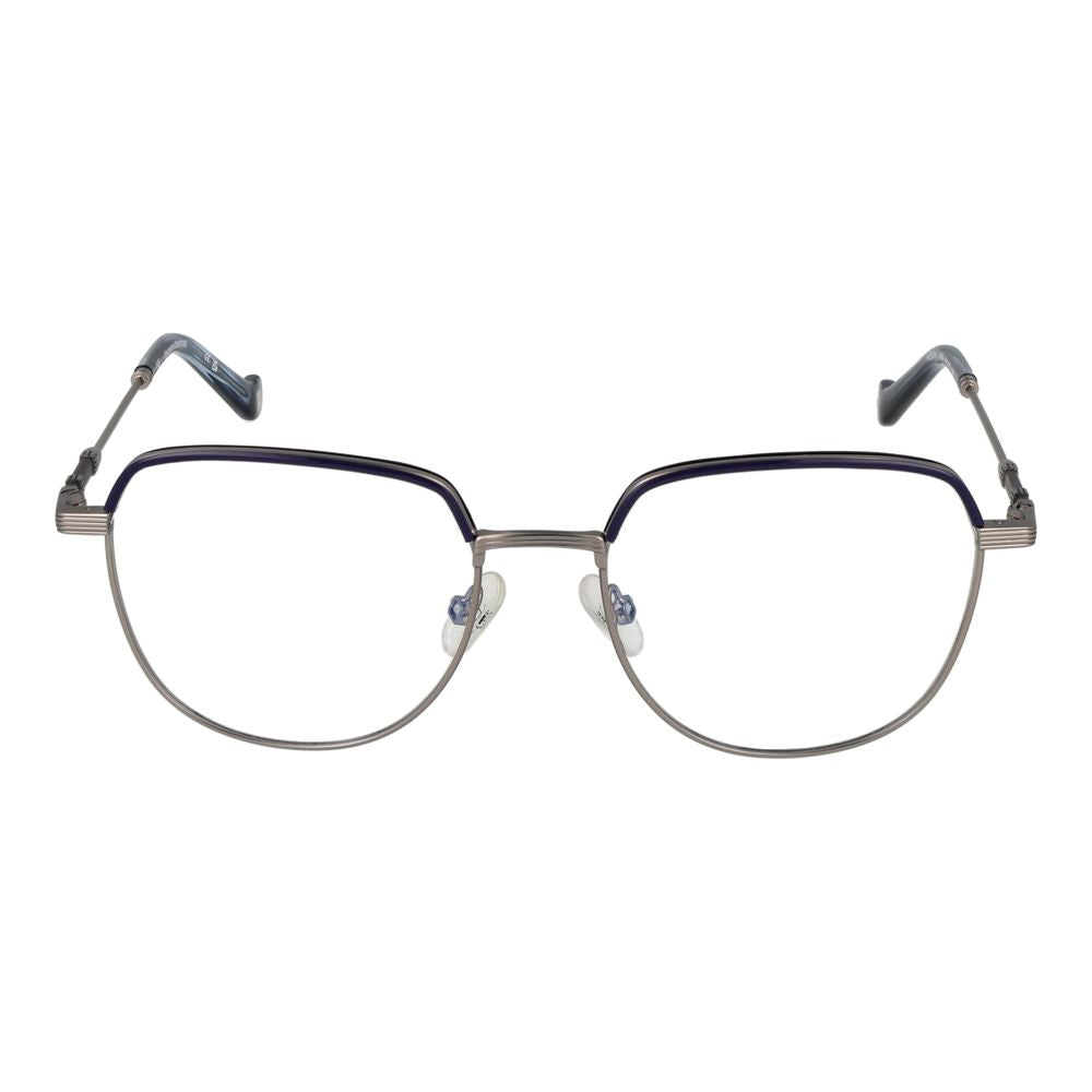 Hackett Gray Men Glasses Frame, full-rim metal round frame, gunmetal color, demo lenses, size 51-17-140, includes branded case.
