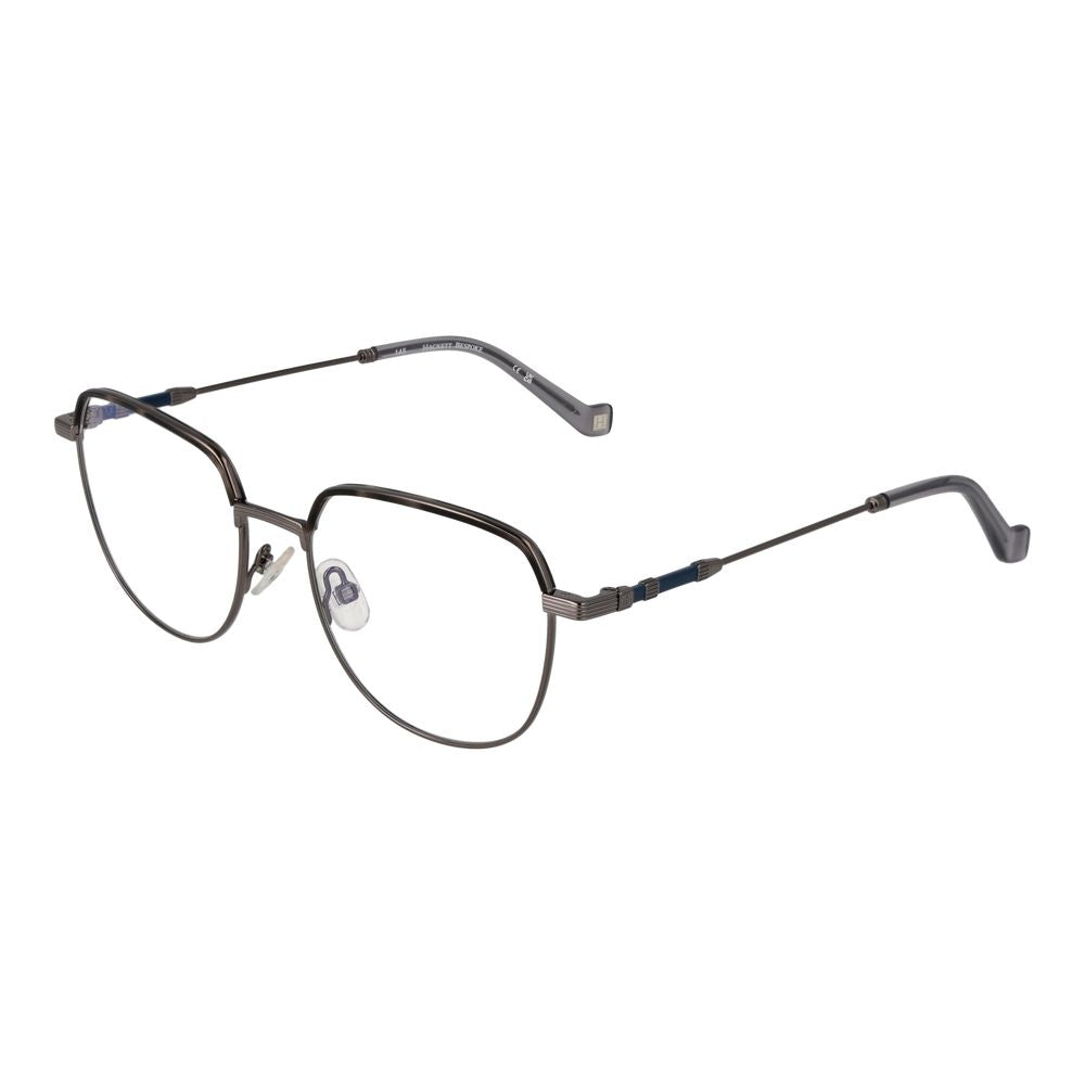 Hackett Gray Men Glasses Frame in gunmetal with full-rim metal design and demo lenses, style round, size 51-17-140.