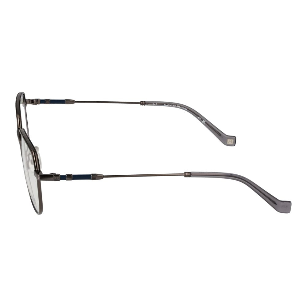 Side view of Hackett Gray Men Glasses Frame in gunmetal with full-rim metal design and round lenses, includes branded case.
