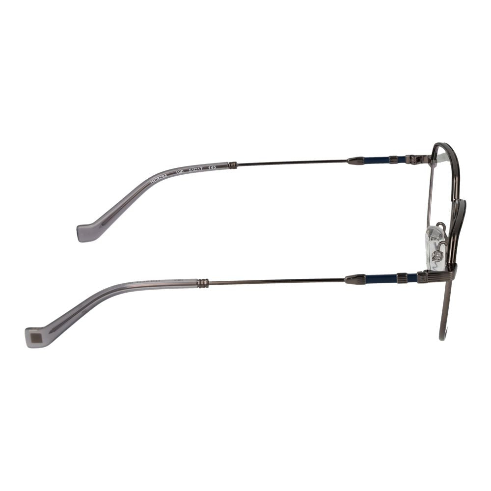 Hackett Gray Men Glasses Frame in gunmetal, metal full-rim with plastic demo lenses, size 51-17-140, includes branded case.