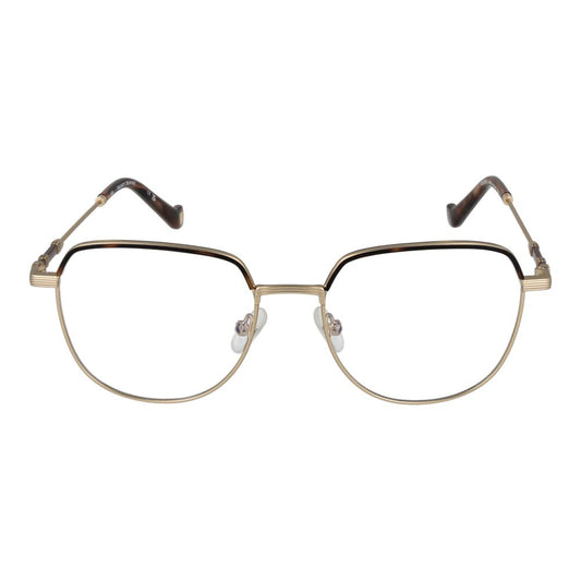 Hackett Gold Men Glasses Frame, full-rim round design with metal frame, demo plastic lenses, size 51-17-140, includes branded case.