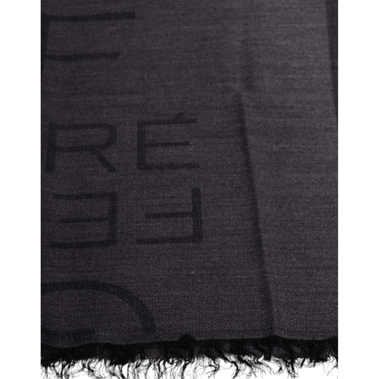 GF Ferre Dark Gray Wool Viscose Foulard Patterned Scarf