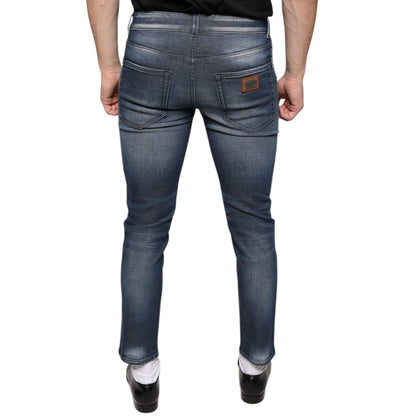 Dolce & Gabbana Dark Blue Washed Cotton Skinny Denim Jeans