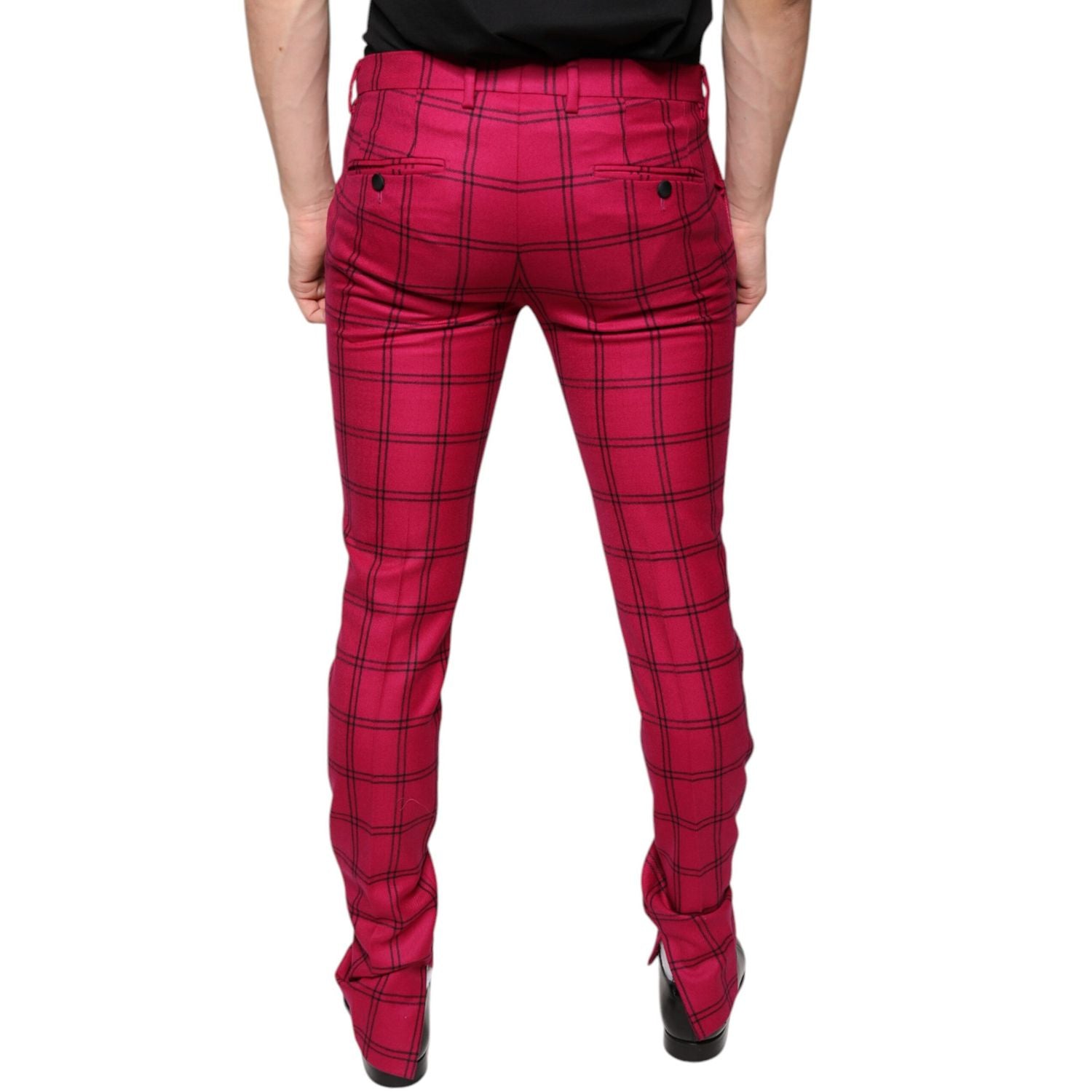 Dolce & Gabbana Pink Checkered Wool Skinny Pants
