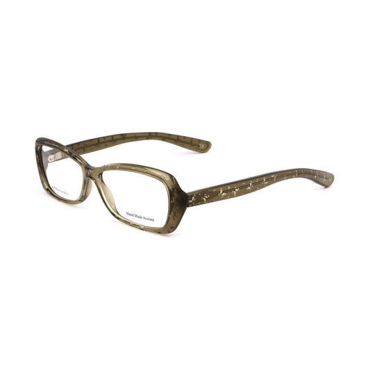 Bottega Veneta Green Acetate Frames side view showing lens, bridge, and temple measurements.