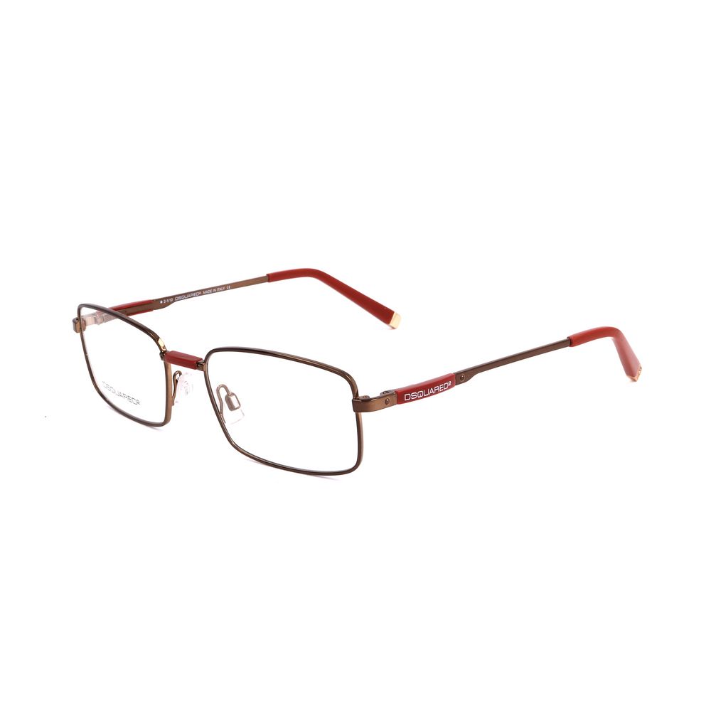 Dsquared² Brown Metal Frames, model DQ5025-045-51 with clear lenses and brown metal frame, side view showcasing temple arm design.