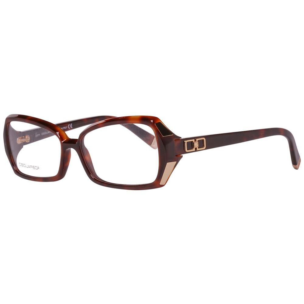 Dsquared² Brown Plastic Frames with gold accents, model DQ5049-052-54 for women, lens/bridge/temple measurements 54/14/135 mm.