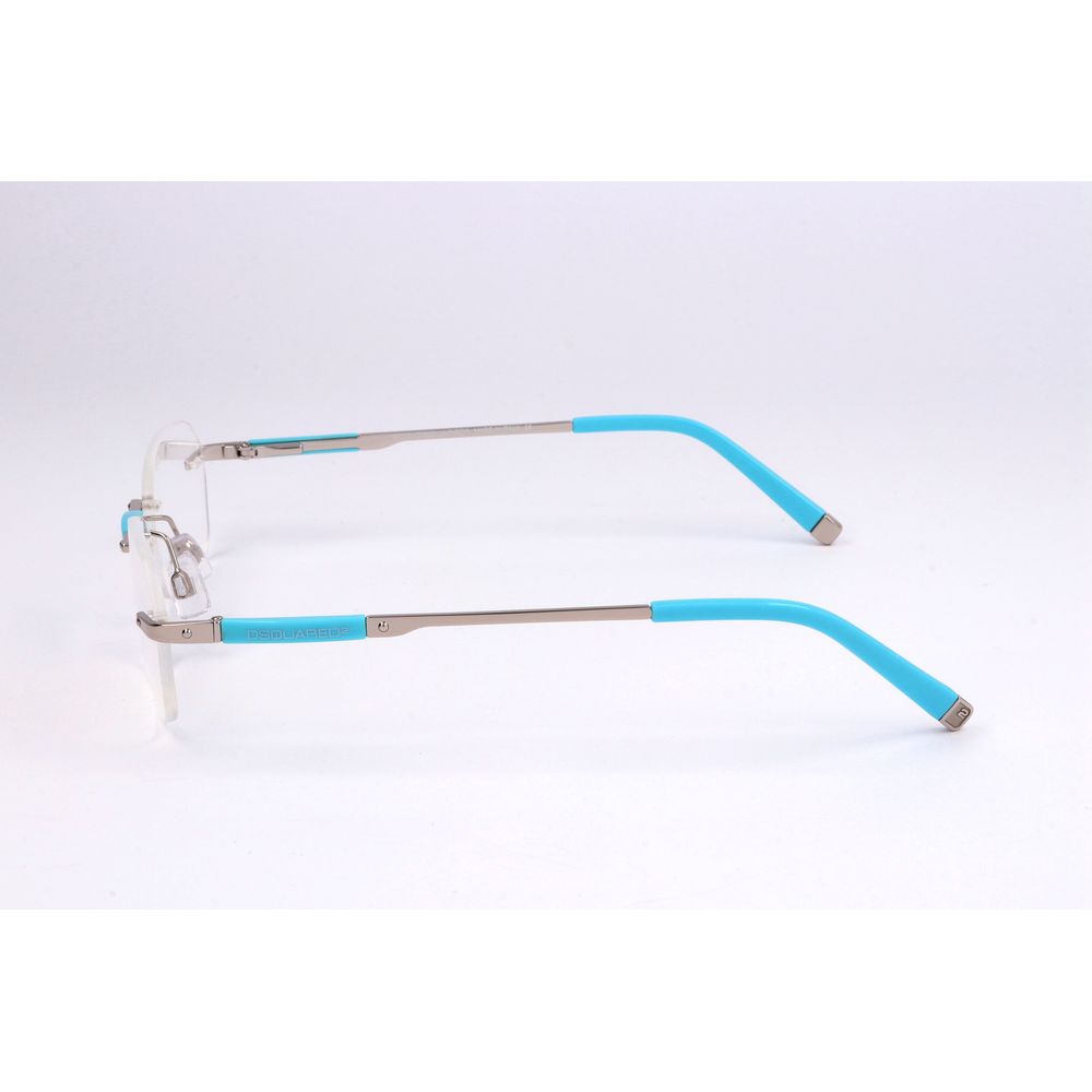 Side profile of Dsquared² Silver Metal Frames showing blue temple tips and sleek design, made of metal. Model: DQ5044-016-54.