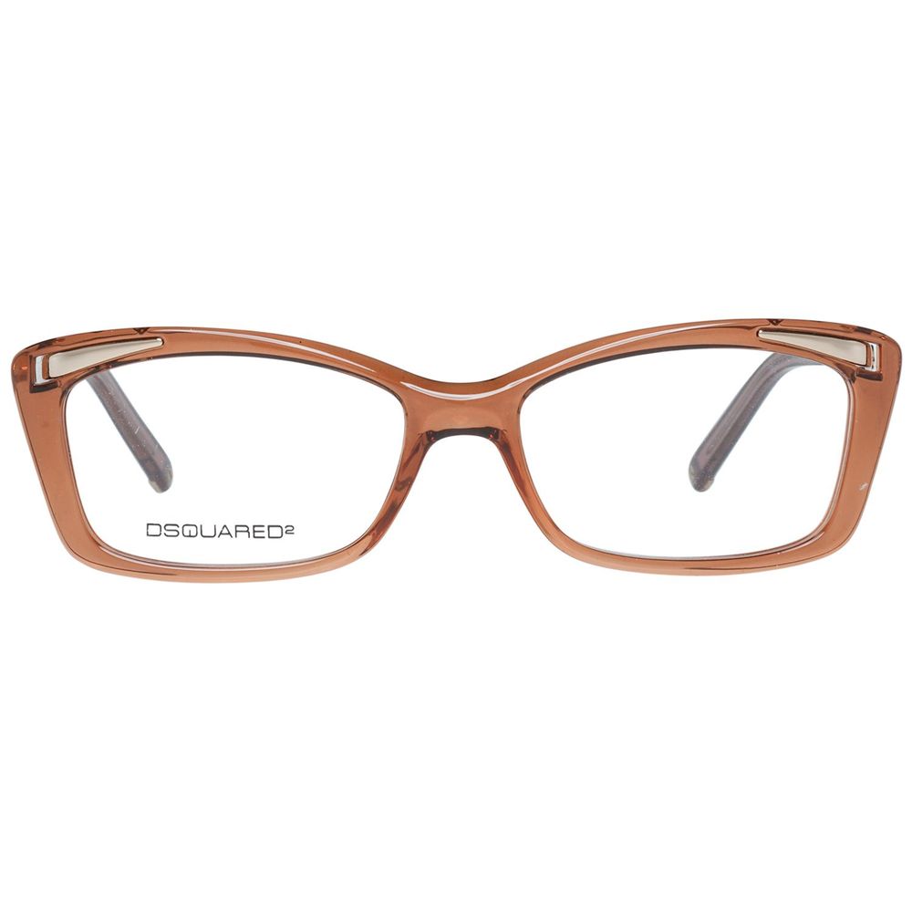 Dsquared² Brown Plastic Frames front view with clear lenses and temple detail, model DQ5109-047-54, size 54/16/135 mm.
