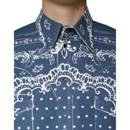 Dolce & Gabbana Blue White Bandana Print Cotton Casual Shirt