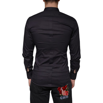 Dolce & Gabbana Black Cotton Stretch Dress GOLD Formal Shirt