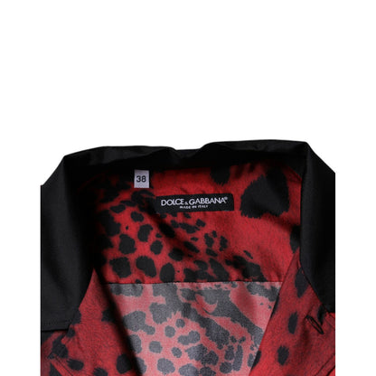 Dolce & Gabbana Red Leopard Silk Button Down Casual Shirt