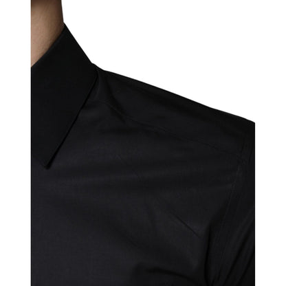 Dolce & Gabbana Black Cotton Stretch Dress GOLD Formal Shirt