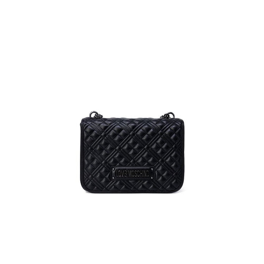 Love Moschino Bicolor Polyethylene Handbag with quilted design and gold chain, elegant medium-sized accessory for versatile use.