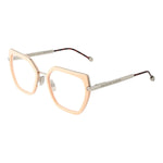 Philipp Plein Pink Women Glasses Frame, rose full-rim metal & plastic, rectangle style with demo lenses and branded case.