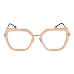 Philipp Plein Pink Women Glasses Frame with rose metal and plastic full-rim, spring hinge, rectangle style, demo lenses.