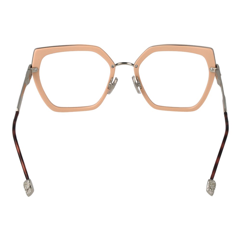 Philipp Plein Pink Women Glasses Frame with rose metal & plastic full-rim in rectangle style, demo lenses, size 54-19-140.