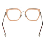 Philipp Plein Pink Women Glasses Frame with rose metal & plastic full-rim in rectangle style, demo lenses, size 54-19-140.