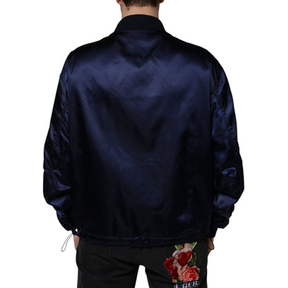 Dolce & Gabbana Blue Crown Heart Full Zip Men Bomber Jacket