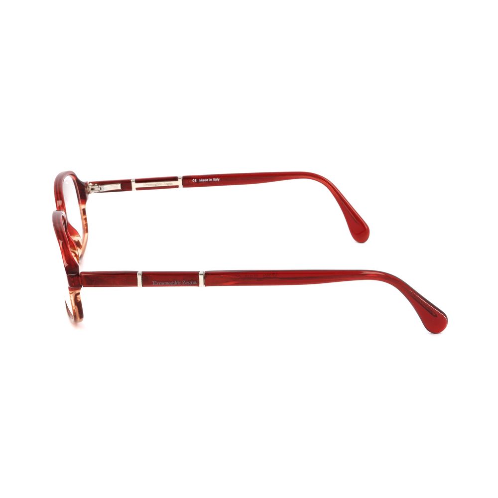 Side view of Ermenegildo Zegna Red Plastic Frames showing 52/15/140 mm measurements and red color.