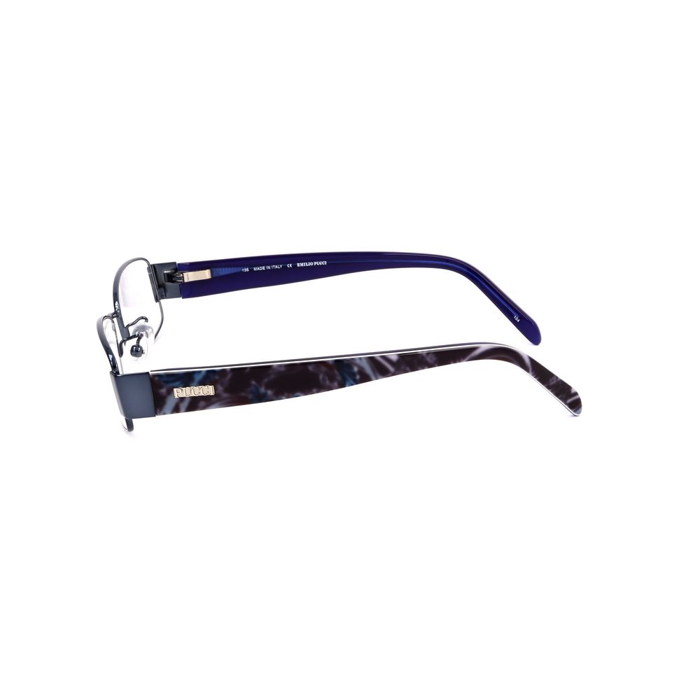 Emilio Pucci Blue Metal Frames side view showing blue metal frame and temple details.