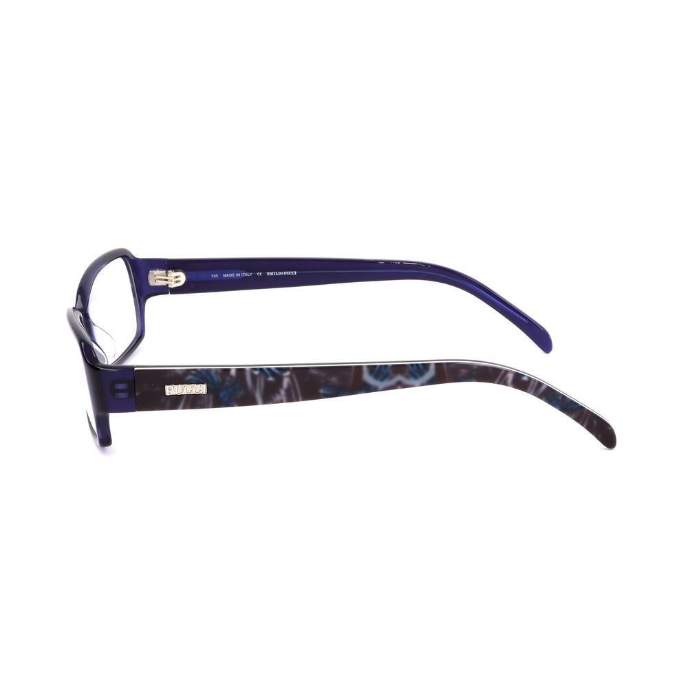 Emilio Pucci Blue Plastic Frames, side view of blue plastic glasses with detailed temple design, EP265242451 specifications 51/14/135 mm.