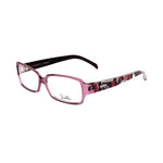 Emilio Pucci Purple Plastic Frames with pink and dark patterned temples, model number EP265250053, lens size 53mm, bridge 14mm, temple 135mm.