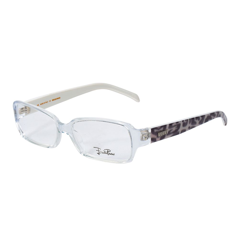 Emilio Pucci Transparent Plastic Frames, women's glasses model EP265253 with clear lenses and leopard-patterned temples.